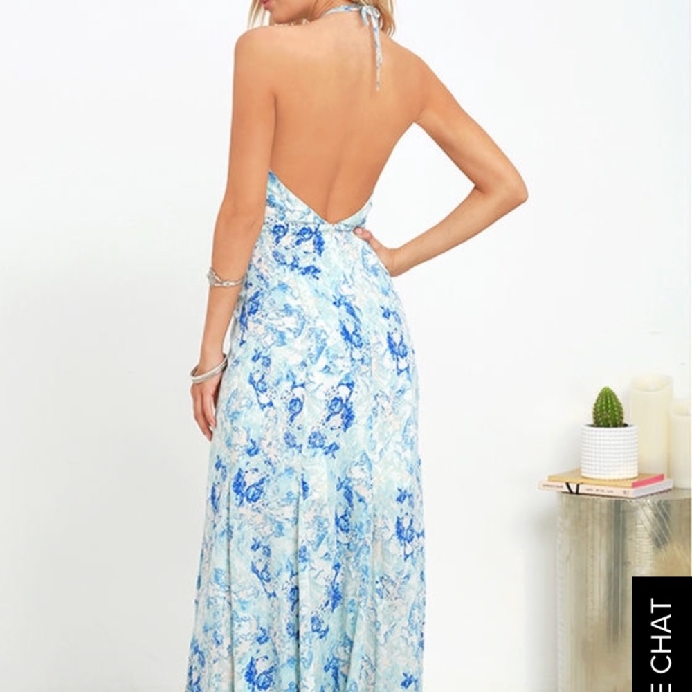 New Lulu’s Stunning Cyclone Blue Print Maxi Dress